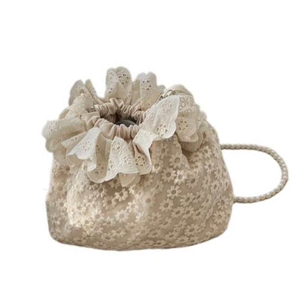 Rd lala Literaire Trekkoord Kant Bloemen Tas Print Parels Ketting Bundel Zak Zoet Draagbare Kleine Crossbody Tas Student beige