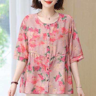 Plus Size 4XL-8XL Summer Casual Blouses Women Tops Loose Vintage Clothes Oversize Half Sleeve Shirt