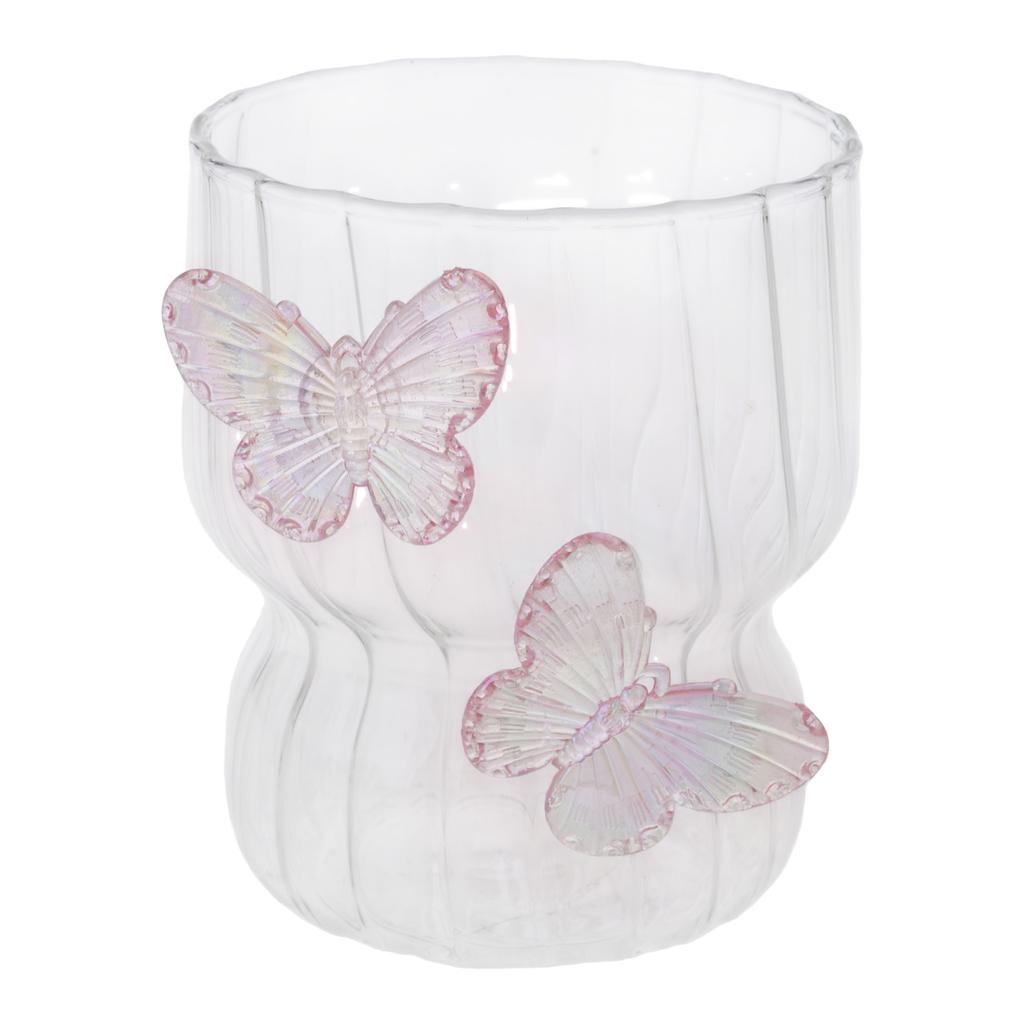 Bicchiere Decorato Artisticamente con Farfalla, Embossing e Funzionale per Migliorare l'Attrattiva Visiva e l'Uso con Bevande Calde