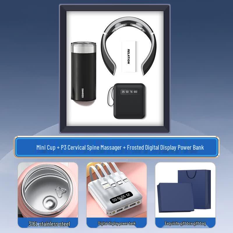 Luxury 3-Piece Gift Set: Mini Cup, Neck Massager & Digital Power Bank