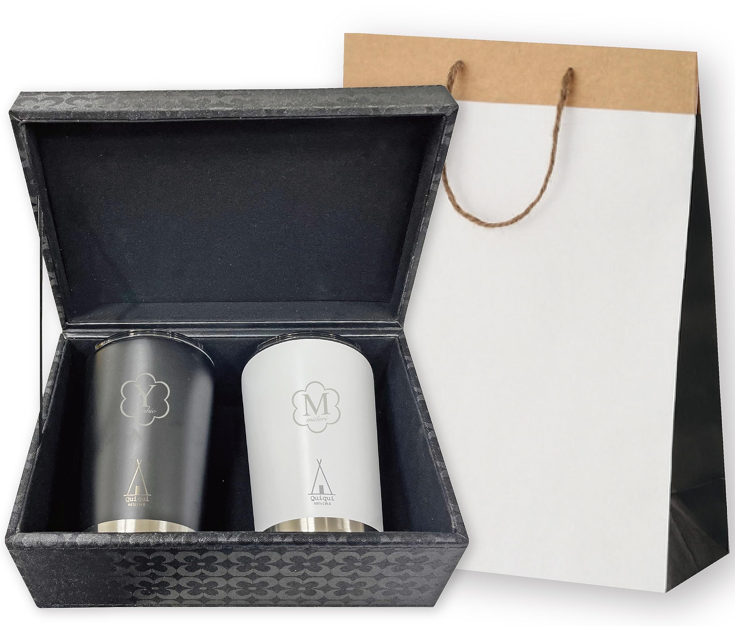 

[Free Name Engraving] Pair Tumbler with Lid 450ml Thermo Vacuum Insulated Tumbler Present Gift Bag Included