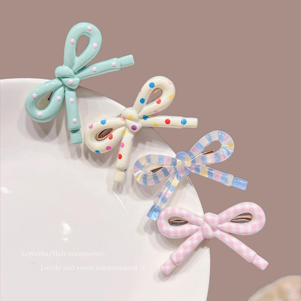 4Pcs/set Fashion Hairpins Simple Polka Dot Pink Bow Duck Bill Bangs Clip Versatile Children's Niche Headwear Hairpin