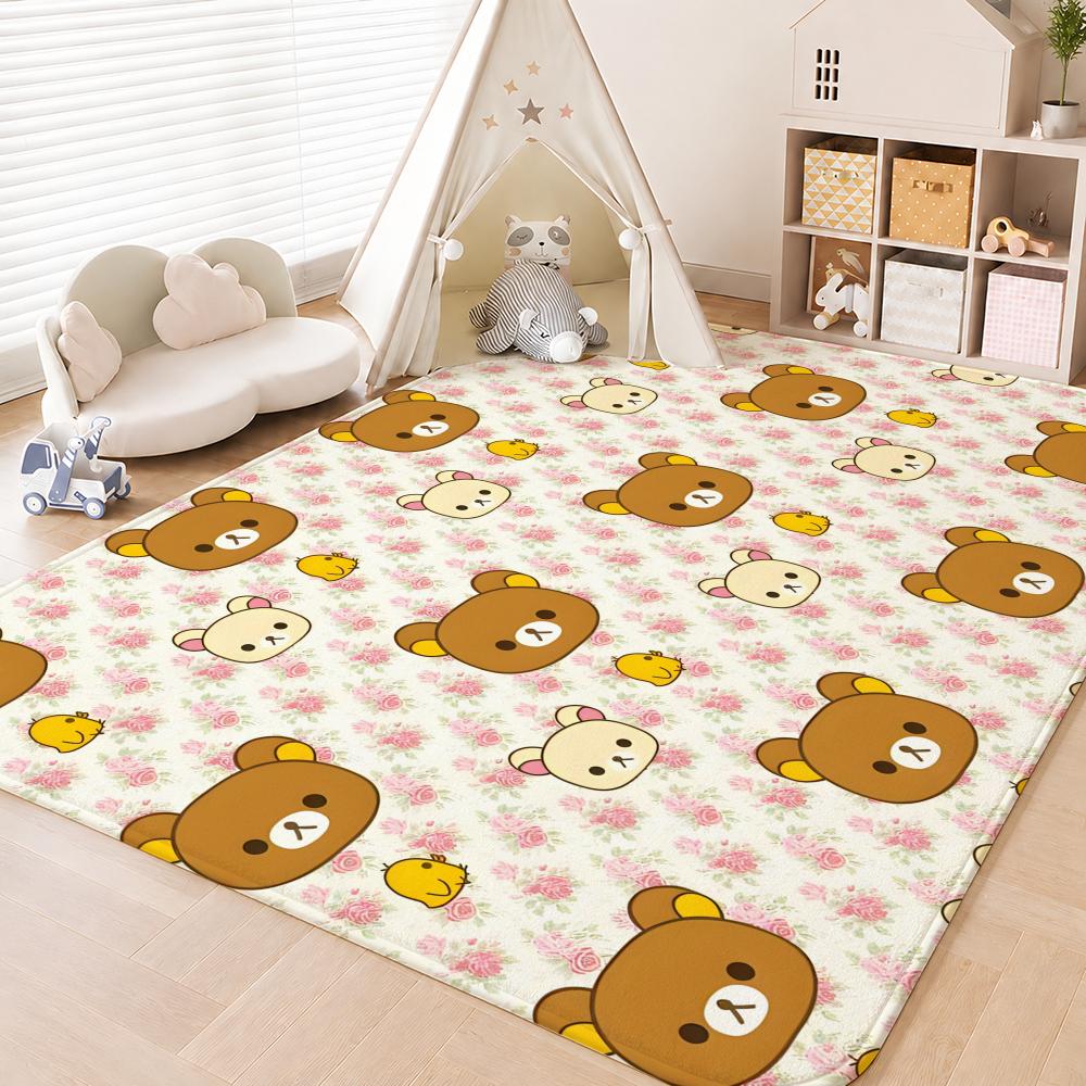 R-Rilakkuma Anime Floor Mat Floor Mat Soft Flannel Non-Slip Door Rug for Living Room