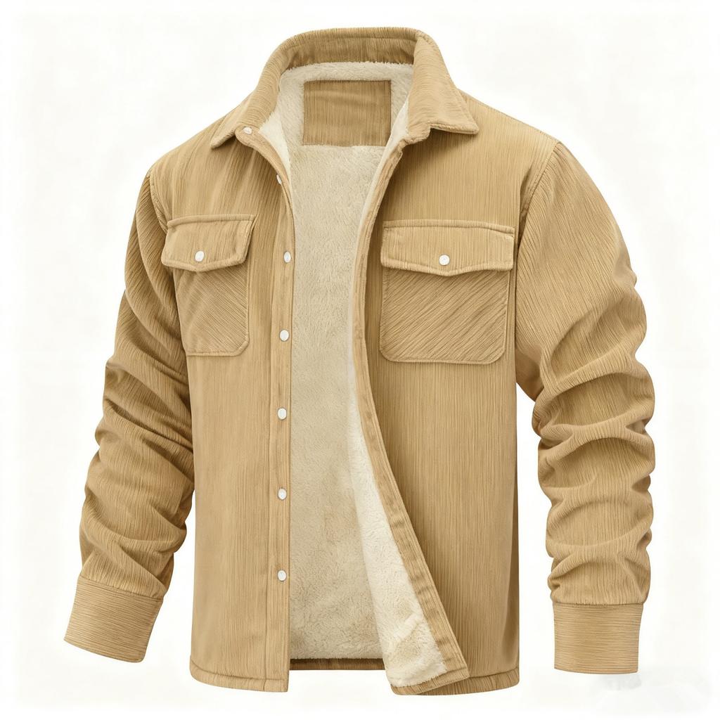 Men's Long-Sleeve Corduroy Jacket With Lapel, Pockets & Single-Breasted Design | Fleece-Lined For Warmth, Fashionable & Casual