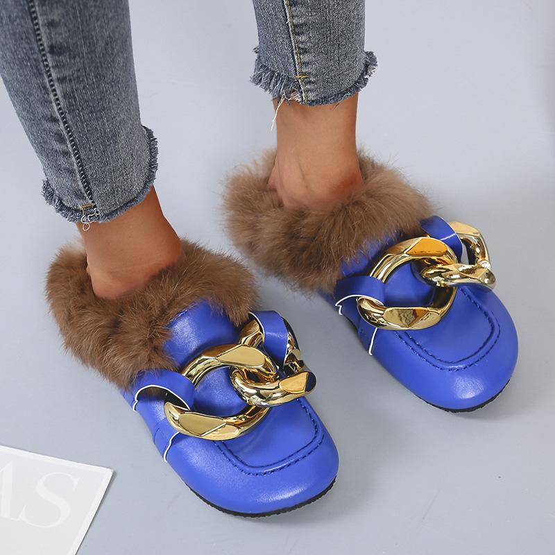 Autumn and Winter Fashion Plush Slippers Plus Size Women's Casual Slippers Loafers for Women