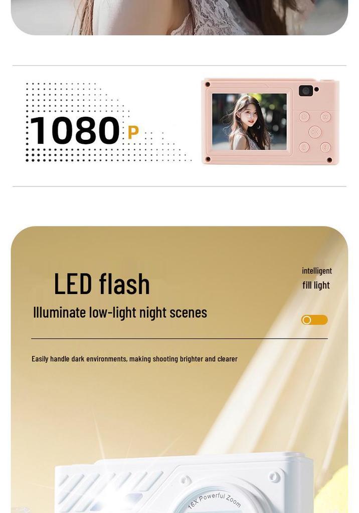 96MP HD Retro Digital Camera with Dual Selfie Lens, 8x Zoom & LED Flash for Student Parties