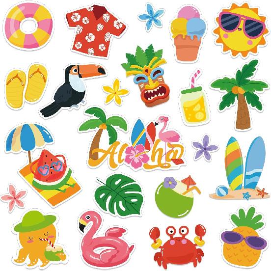 22 шт. Летние Толстые Гелевые Наклейки Hello Window Gels Decals Reble Beach Stickers Съемные Бассейн Солнце Милые Гелевые Наклейки для Окон Холодильников Лето Hawaiian