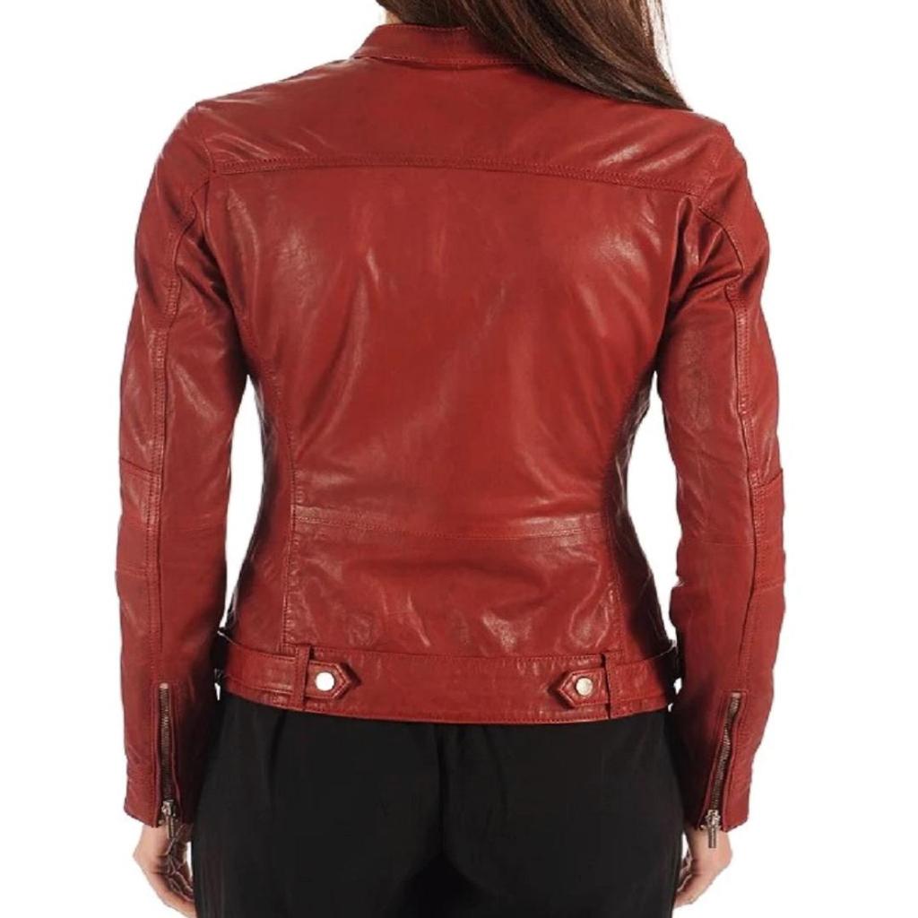 NOORA Damen-Bikerjacke aus Lammleder in Braun mit Reißverschluss und Tasche | Geschenk für Sie |