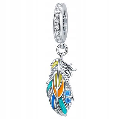 Peacock Feather Charm 925 Colorful Bead Pendant Charms Pr 925
