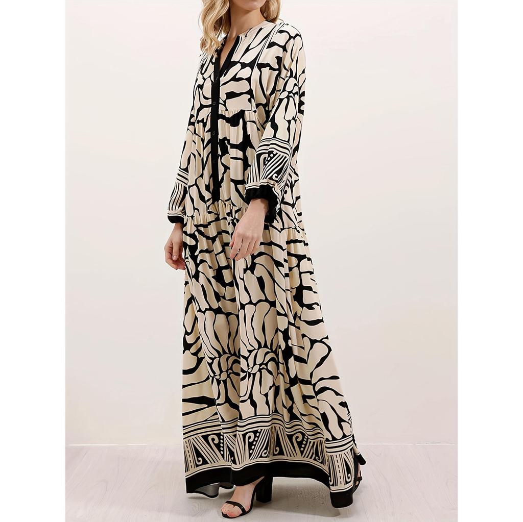 Morgenländisches Schwarzes Elegantes Edles Gewand - Weiches, Bequemes, Langes Druckkleid