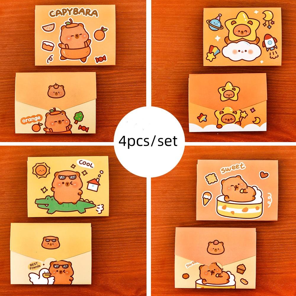 

DIY Foldable Envelopes And Small Cards Set High-Aesthetic Capybara Design Postcards Perfect for Students Wishes And Greetings