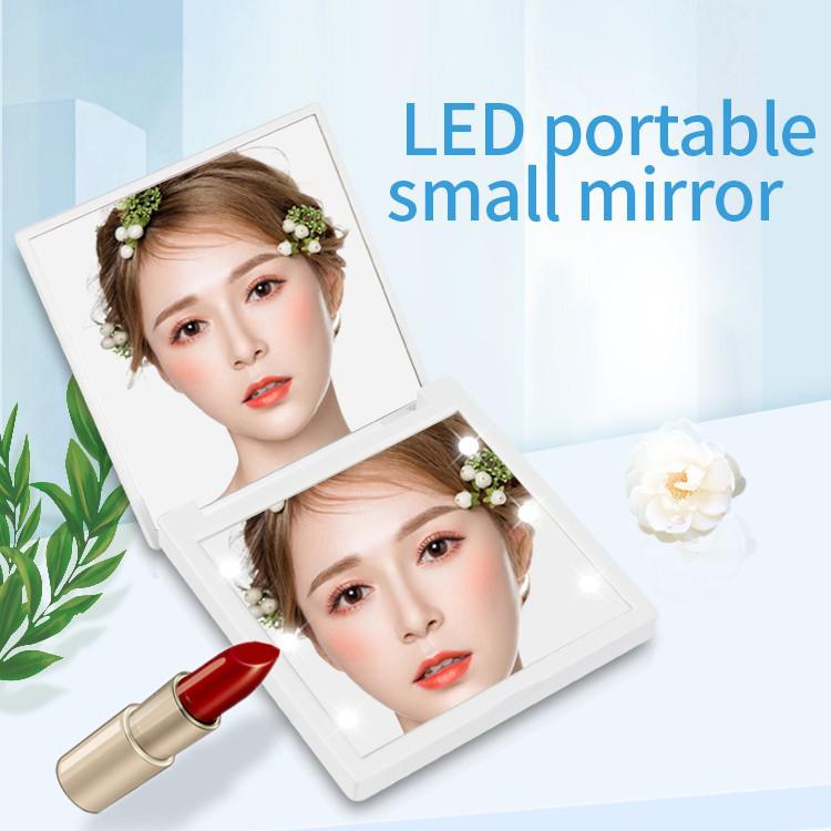 Portable Mini LED Luminous Makeup Mirror - Folding Square with Light & Custom Logo Option