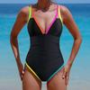 Women S Deep V Neck Sleeveless One Piece Swimsuit With Tie Side Solid Color Contrast Binding