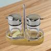 Beifu Modern Glass Seasoning Dispenser Set with Wooden Base