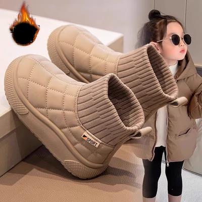 Children's Snow Boots 2-18 Years Old Khaki Padded Thickened Boys Girls Cotton Shoes Winter Black Soft Non-slip Kids Sock Boots