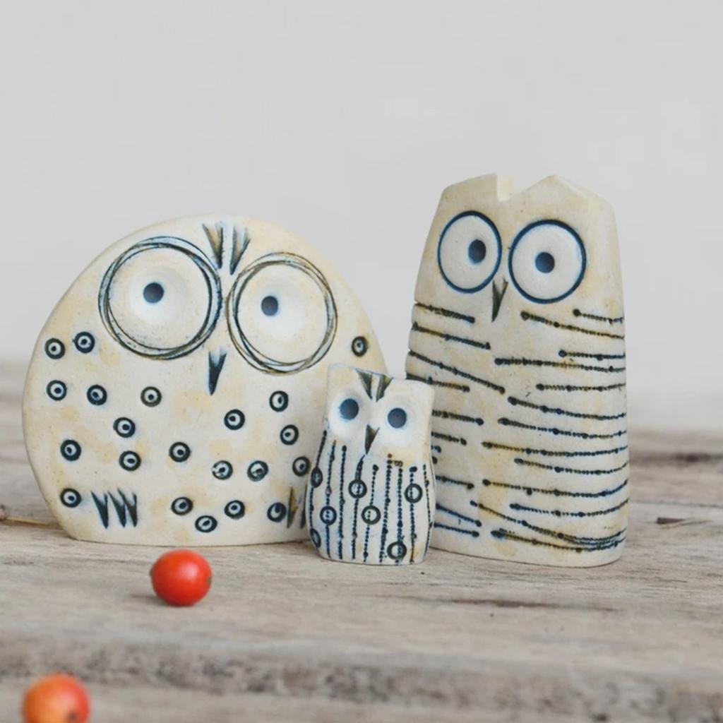 Owl Decorative Statues Set of 3 for Bookshelf Home Decoration Resin Material