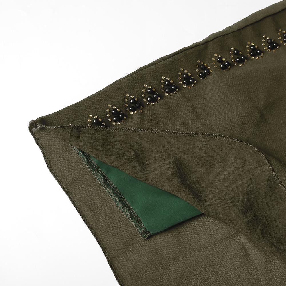 Plus Size Muslim Robe with Headscarf - Women's Fake Two-Piece Dress with Heavy Duty Hot Drill Detailing