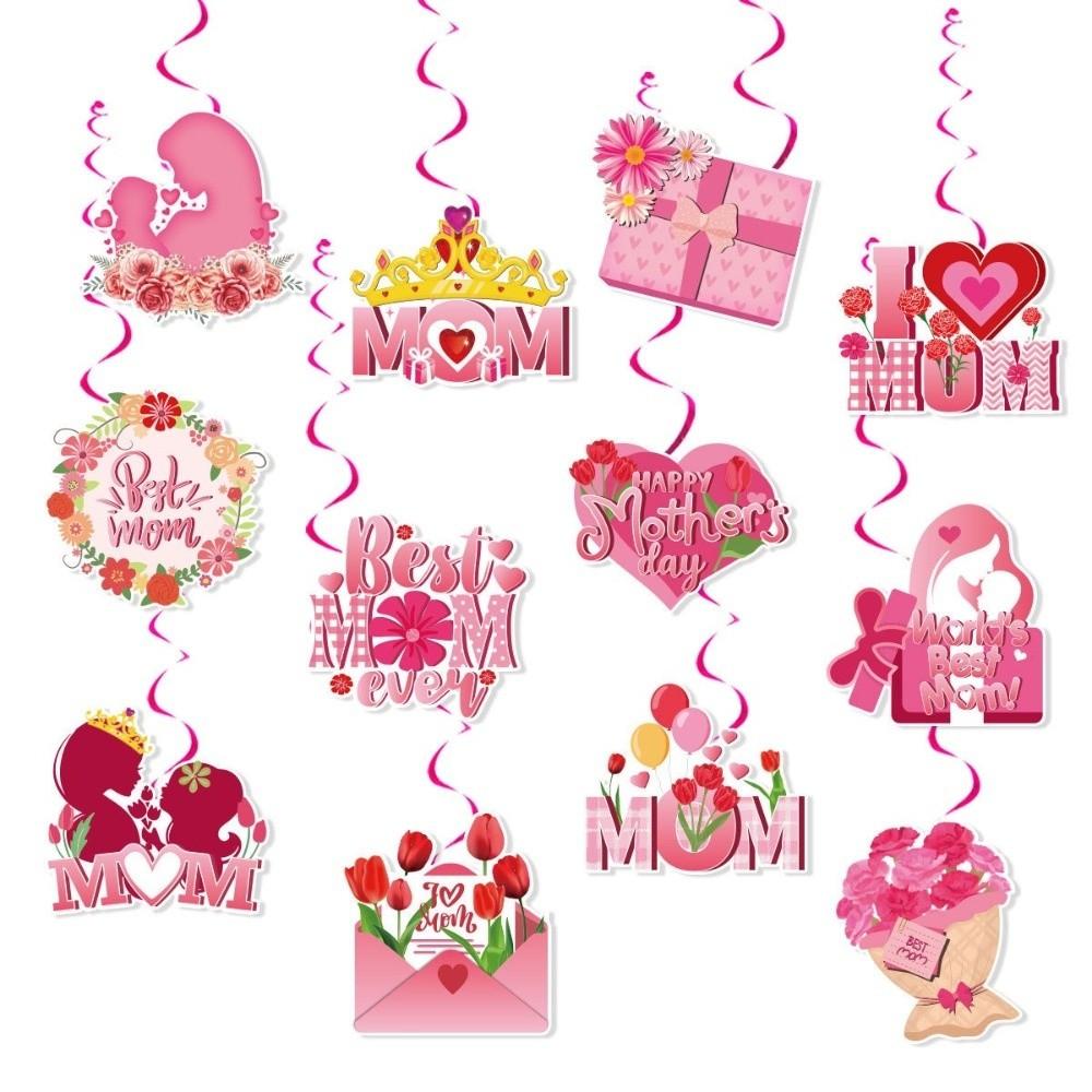 Blumenmuster Banner Dekoration Rosa Buchstabenflaggen Schmuck Neue Hängende Spiralen Party DIY Dekoration