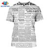 Staré noviny Trička 3D tisk Muži Ženy Ležérní Móda Hip Hop Legrační Krátký rukáv Streetwear Vintage topy Košile