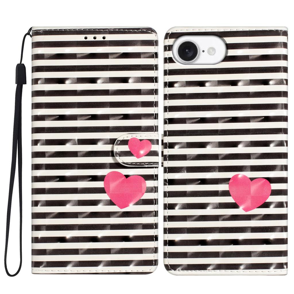 For iPhone 16e Case PU Leather Wallet Phone Cover 3D Pattern Printing