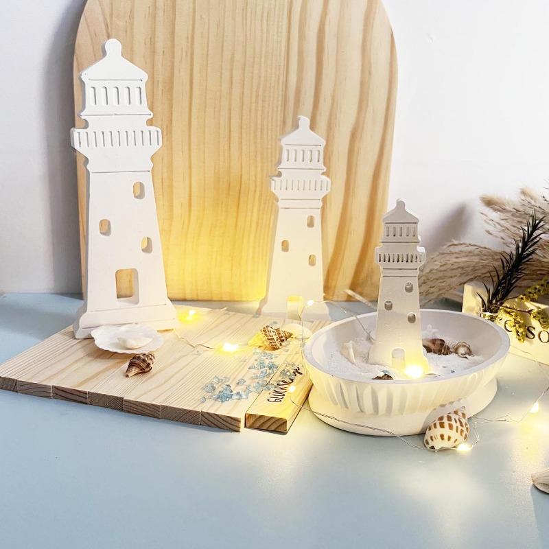 Lighthouse Aromatherapy Plaster Clay Mold Lighthouse House Shape Candle Soap Silicone Mold Seaside House Ornaments Casting Mould