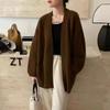 Autumn and Winter New Fat and Enlarged Top Lazy Wind Medium and Long Design Sense Knitted Cardigan Sweater Women
