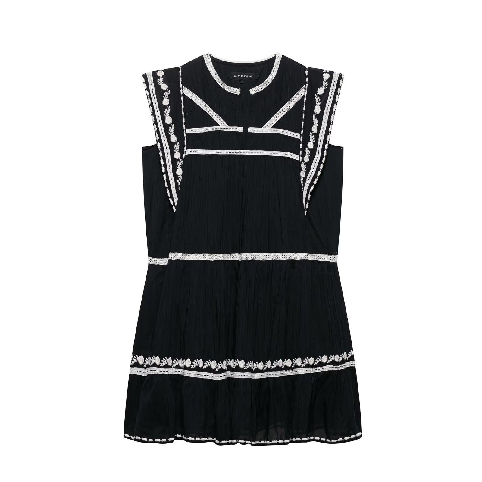 

2025 Spring Women s Color Block Embroidered Dress - European & American Style XS