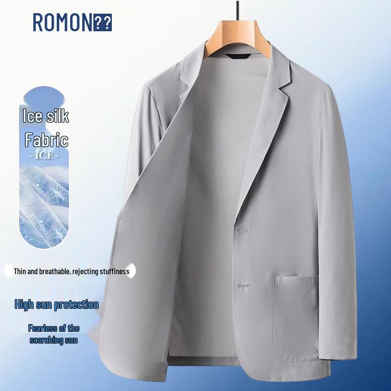 ROMON Men's Summer Ice Silk Business Casual Blazer with UV Protection