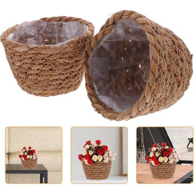 BESPORTBLE Seagrass Planter Basket Indoor, 2 Pcs Small Hand Woven Plant Basket Storage Containers with Plastic Liners for Indoor Planters Flower Pots