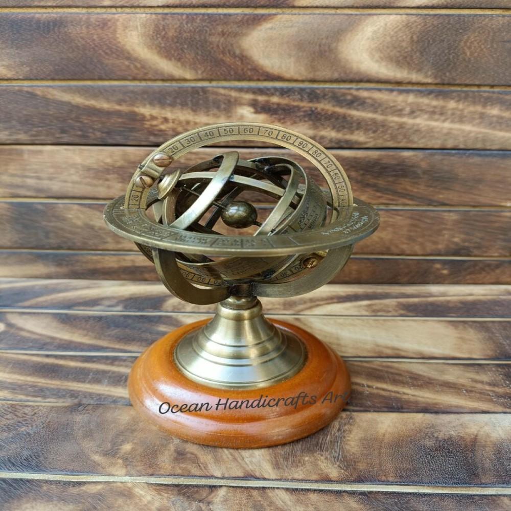 Engraved Brass Armillary Globe – Vintage Decorative 12.7 Cm Sphere