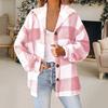 Yousheng Lady Winter Coat Plush Lined Flannel Conrast Color Plaid Print Outerwear Hooded Single-breasted Thick Loose Long Sleeves Jacket