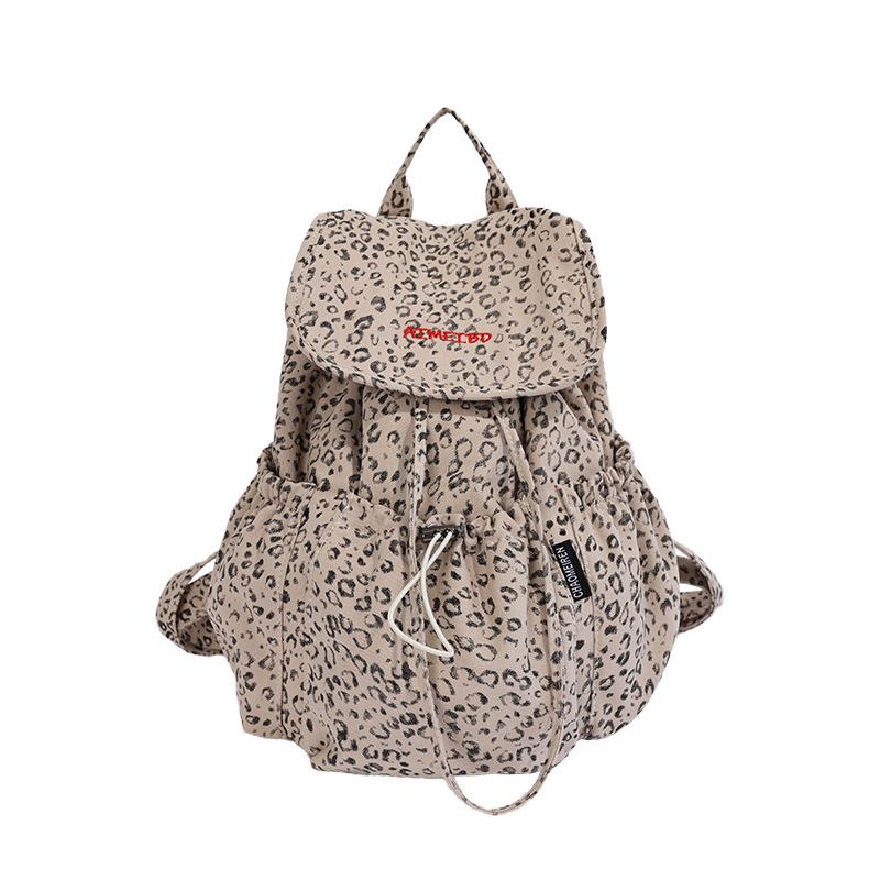 Schoolbag Retro Leopard Print Backpack Bag Women's 1011 Summer New Fashion College Style Canvas Bag Casual Large Capacity Backpack