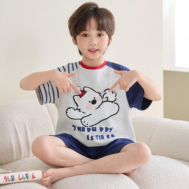 100% Cotton Kids Pajama Set Short Sleeve Shorts Cartoon Print Sleepwear Boys Ages 8