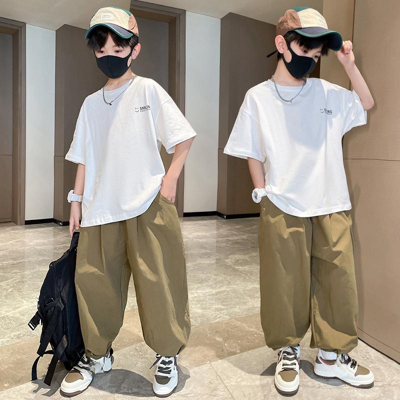 

Комплект одежды для мальчиков 2025 Летний комплект из двух предметов для мальчиков Тонкие шаровары 170cm белый