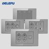 DELEFU Brazil Standard Grey Glass Panel 20A 10A Smart Switch CAT6 Network Socket USB Type-C Wall Outlet Household Charging
