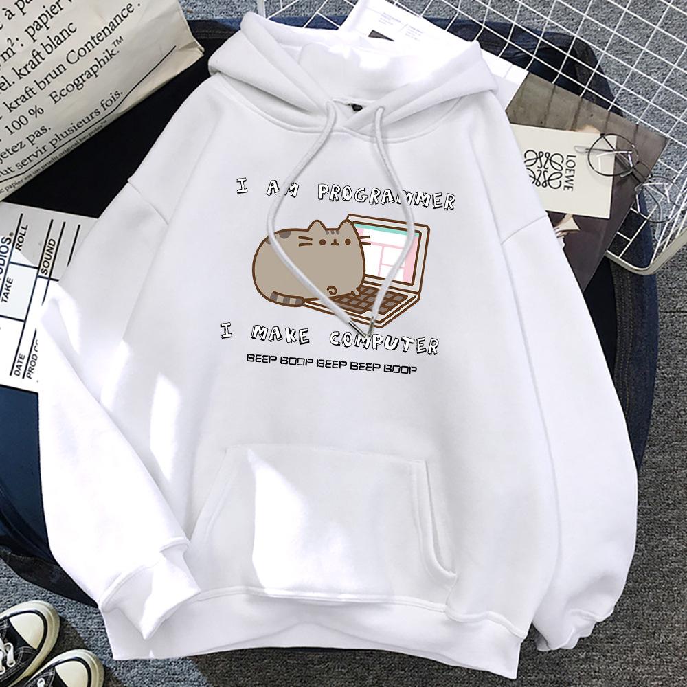 I Am Programmer I Make Computer Funny Cat Womens Hoody Pocke