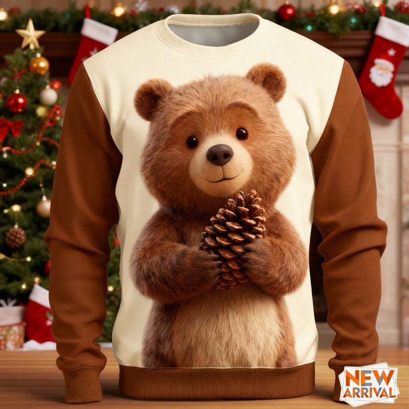Eekhoorn Uil Beer Patroon Sweatshirts Voor Mannen Vrouwen Kerstmis 3D Geprint Pullover Festival Feest Hoodies Lange Mouwen Ronde Hals Top
