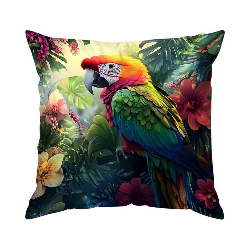 Coussins Watercolor Fleur de Perroquet Housse de Coussin Imprimée Polyester 45x45cm Housse de Coussin d'Appoint Décoratif Housse de Coussin de Canapé 45x45cm
