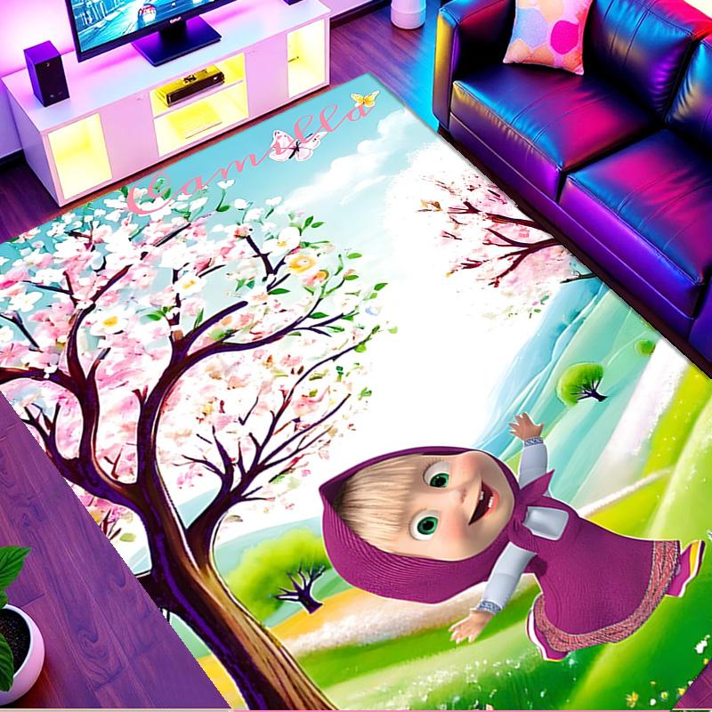 Masha and The Bear Print Rug, Washable Floor Carpet, For Entryway Dorm Laundry Room Office Study, Home Decor Birthday Christmas Gift
