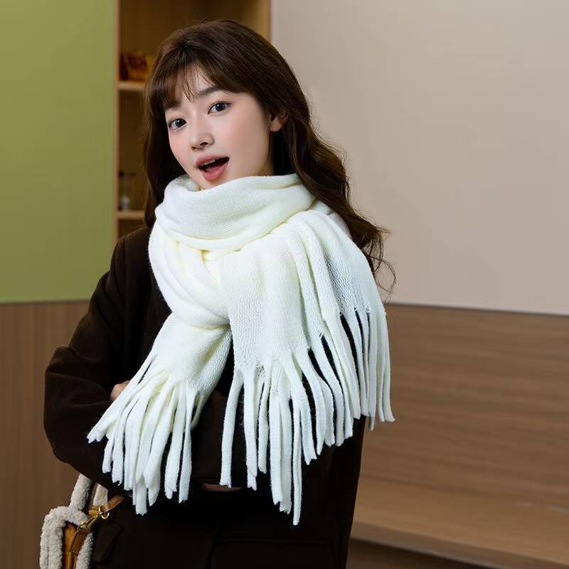 Japanese Simple Imitation Cashmere Thickened Scarf for Women Winter Korean Style All Match Tassel Knitted Long Scarf Shawl Couple