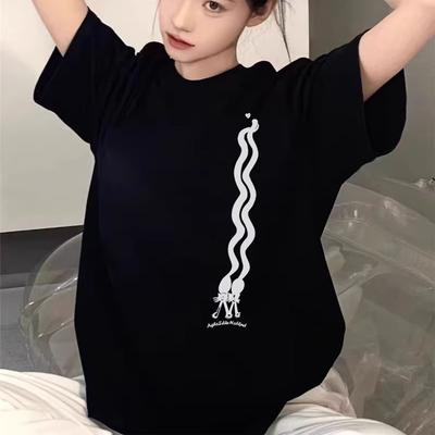 Sommer-T-Shirts aus reiner Baumwolle im Übermaß für Damen und Herren, lässig, weiblich, koreanische Streetwear-T-Shirts, Unisex, Grafikdruck, junge, coole Tops