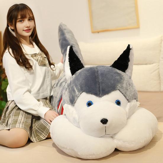 Peluche de Husky con Suéter Removible, Almohada Suave de Animal de Peluche para Cama, Sofá, Oficina, Viajes, Alivio del Estrés, Compañero, Lindo Juguete de Perro, Regalo