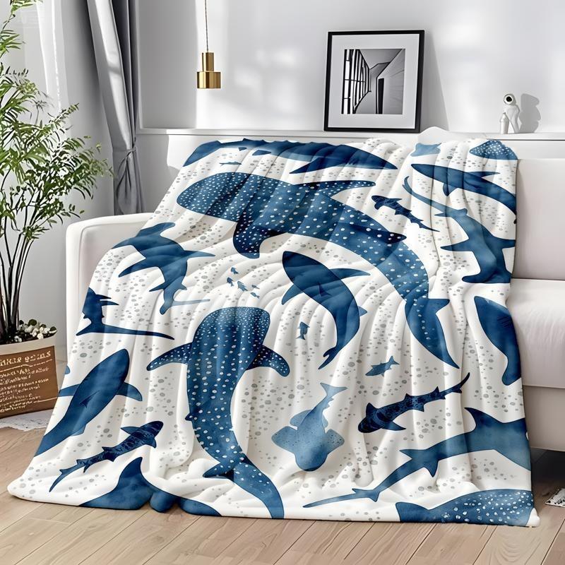 Shark and Whale Shark Marine Theme Flannel printed blanket suitable for all seasons suitable living room office sofa and travel