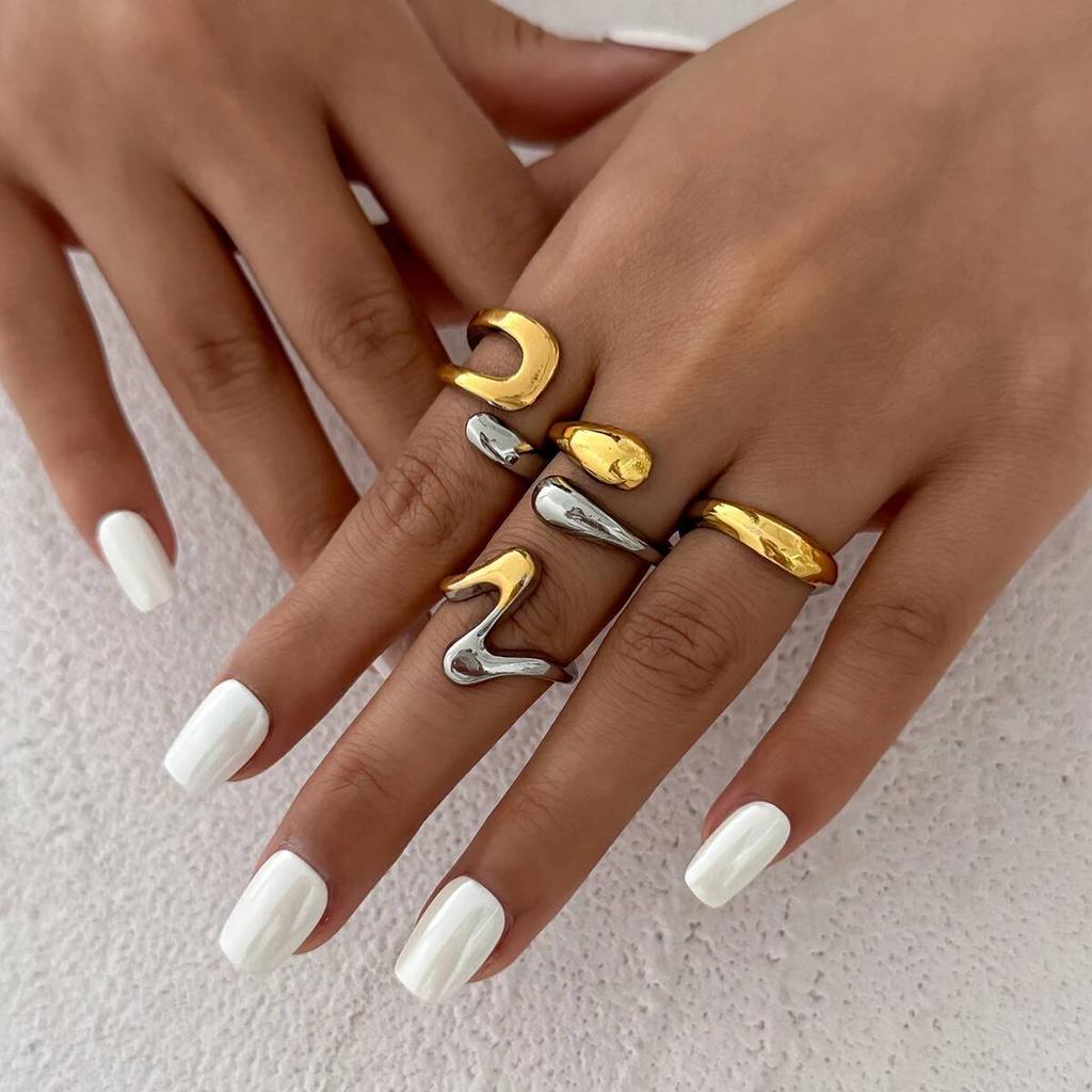 Ingemark 4Pcs/Set Creative Smooth Surface Irregular Open Rings Women New Trend Goth Adjustable Rings Suitable for Daily Jewelry