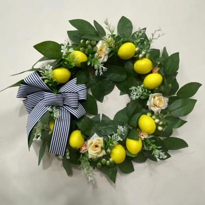 Pioenroos hortensia voor de voordeur Kunstmatige citroenkrans Groene bladerenkrans met bessenkrans Lente zomerkrans voor aan de muur Raam Feestdecoratie