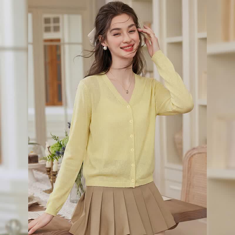 Women's French Style Soft V-Neck Knit Cardigan