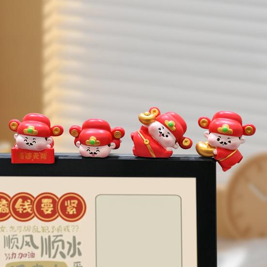1/4Pcs God of Wealth Figurine Computer Monitor Decoration Cartoon Chinese Immortals Statue Resin Sculpture Car Dashboard Ornament