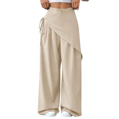 Irregular Loose Lace-up Suit Pants for Women New Design Slim Wide Leg Pants for Women Office Solid Color Spring Autumn Casual Office Fashion Trousers