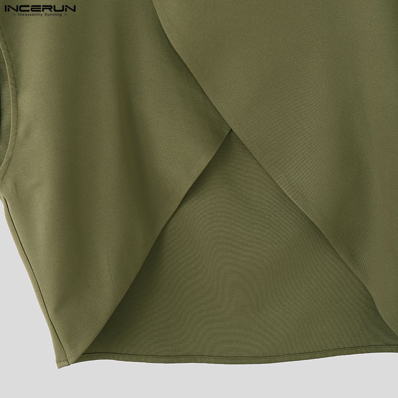 INCERUN Two Pieces Outfits Men Irregular Cropped Tops and Long Straight Pants Sets