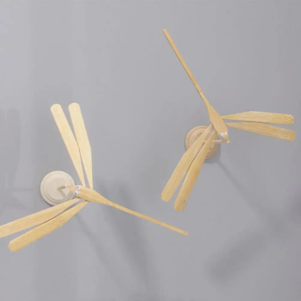 Bamboo Dragonfly Wind Power Balanced Rotating Model Wooden Craft Desktop Ornament Kids Toy